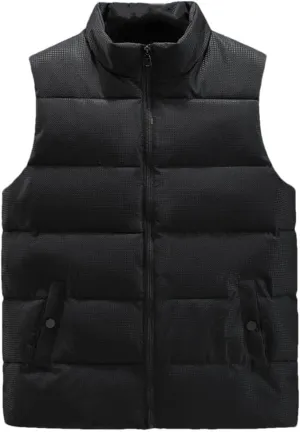 Autumn Winter Black Vest Men Stand Collar Cotton Padded Sleeveless Jacket Solid Color Warm Waistcoat
