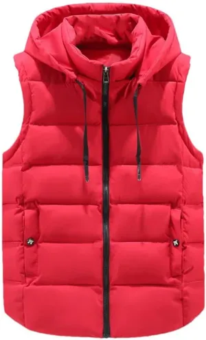Autumn Winter Black Vests Men Hooded Thick Warm Cotton Padded Sleeveless Jacket Parka Solid Zipper Waistcoat