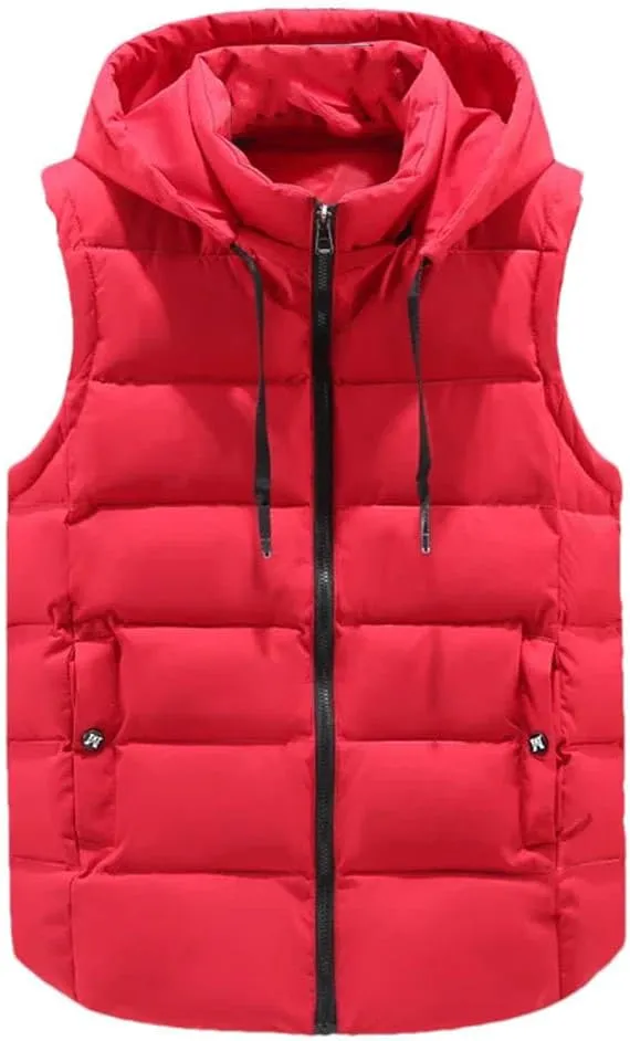 Autumn Winter Black Vests Men Hooded Thick Warm Cotton Padded Sleeveless Jacket Parka Solid Zipper Waistcoat