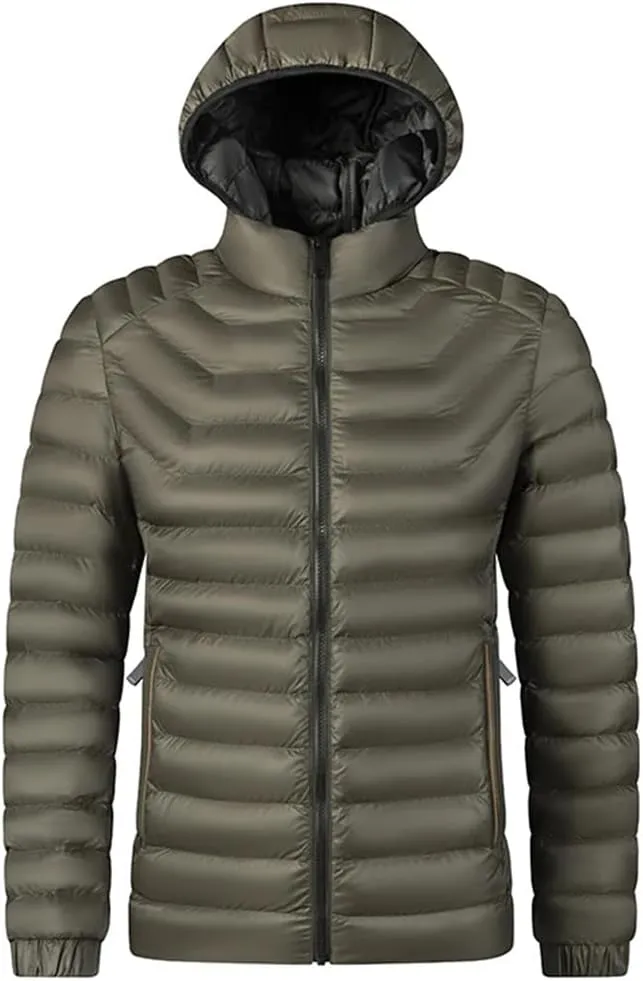 Autumn Winter Men Hooded Waterproof Parkas Casual Lightweight Cotton Padded Parka Jacket Coat
