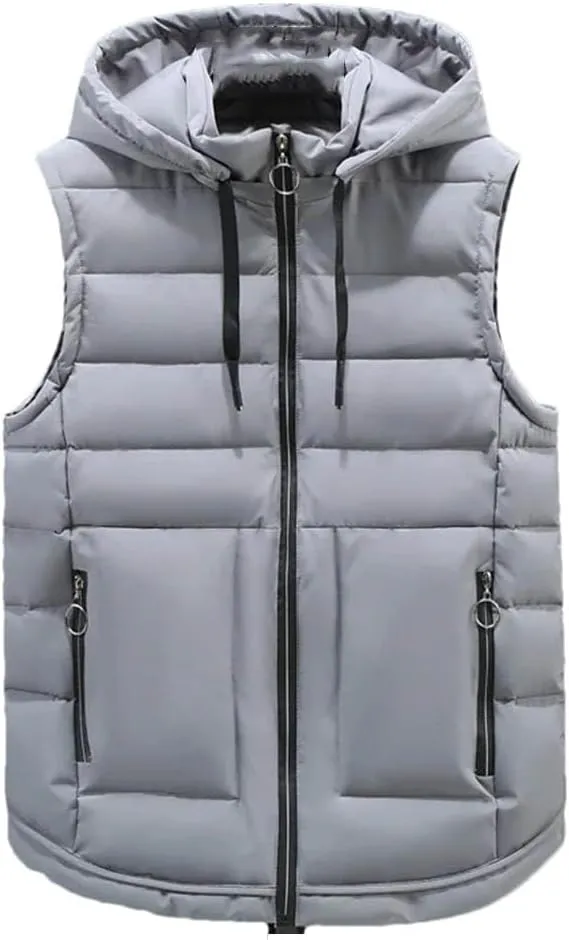 Autumn Winter Sleeveless Jacket Men's Vest Hooded Classic Warm Thick Zipper Solid Cotton Padded Waistcoat