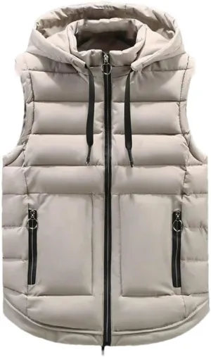 Autumn Winter Sleeveless Jacket Men's Vest Hooded Classic Warm Thick Zipper Solid Cotton Padded Waistcoat