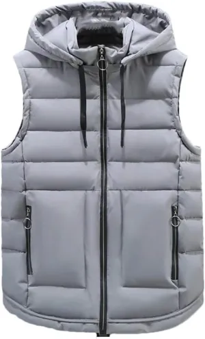 Autumn Winter Sleeveless Jacket Men's Vest Hooded Classic Warm Thick Zipper Solid Cotton Padded Waistcoat