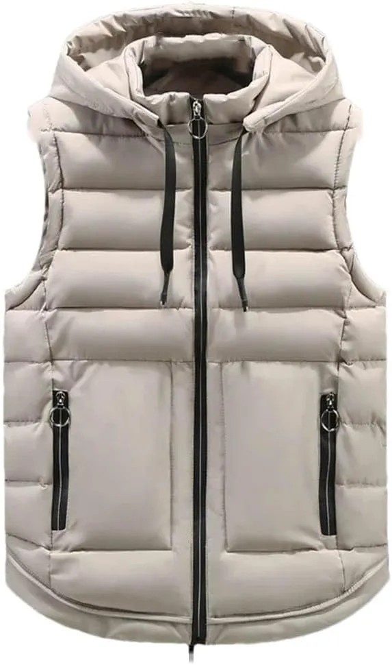 Autumn Winter Sleeveless Jacket Men's Vest Hooded Classic Warm Thick Zipper Solid Cotton Padded Waistcoat