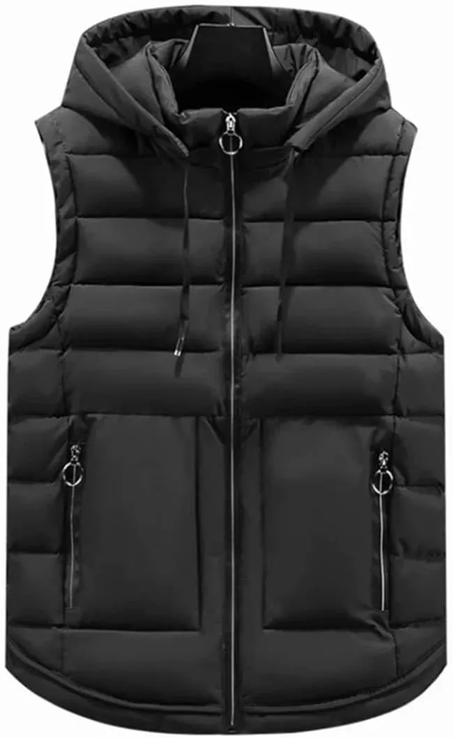 Autumn Winter Sleeveless Jacket Men's Vest Hooded Classic Warm Thick Zipper Solid Cotton Padded Waistcoat