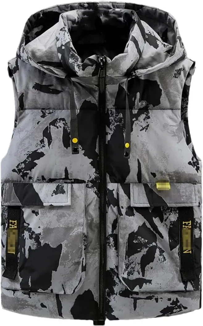 Autumn Winter Sleeveless Jackets Men Camo Cotton Padded Vest Warm Thick Waistcoat Hooded Men's Clothing