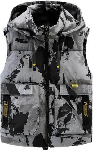 Autumn Winter Sleeveless Jackets Men Camo Cotton Padded Vest Warm Thick Waistcoat Hooded Men's Clothing