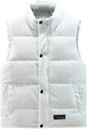 Autumn Winter Vest Men Fashion Warm Cotton Padded Sleeveless Jacket Stand Collar Solid Color Waistcoat
