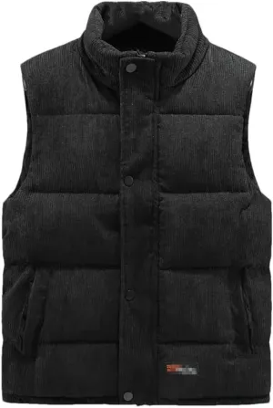 Autumn Winter Vest Men Fashion Warm Cotton Padded Sleeveless Jacket Stand Collar Solid Color Waistcoat