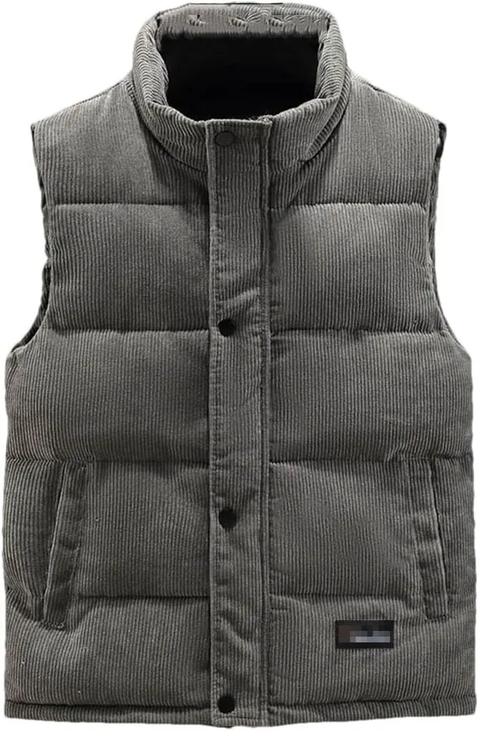 Autumn Winter Vest Men Fashion Warm Cotton Padded Sleeveless Jacket Stand Collar Solid Color Waistcoat