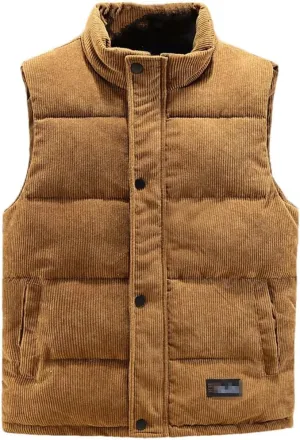 Autumn Winter Vest Men Fashion Warm Cotton Padded Sleeveless Jacket Stand Collar Solid Color Waistcoat