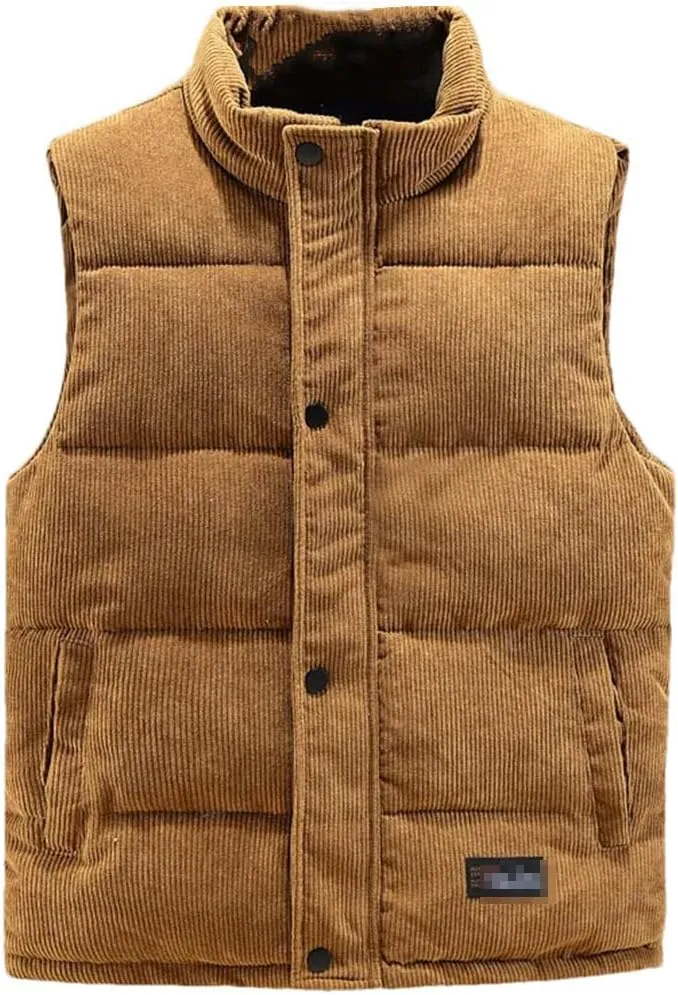 Autumn Winter Vest Men Fashion Warm Cotton Padded Sleeveless Jacket Stand Collar Solid Color Waistcoat