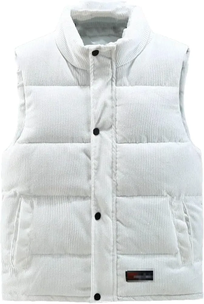 Autumn Winter Vest Men Fashion Warm Cotton Padded Sleeveless Jacket Stand Collar Solid Color Waistcoat