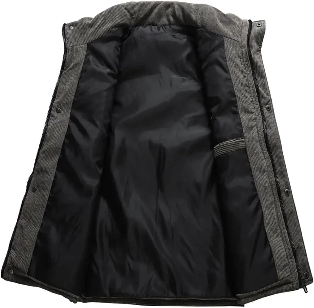 Autumn Winter Vest Men Fashion Warm Cotton Padded Sleeveless Jacket Stand Collar Solid Color Waistcoat