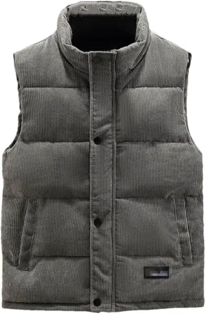 Autumn Winter Vest Men Fashion Warm Cotton Padded Sleeveless Jacket Stand Collar Solid Color Waistcoat