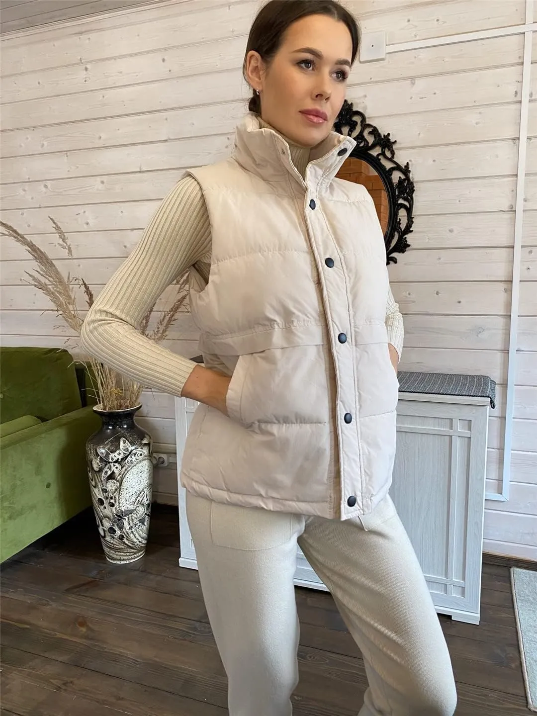Autumn Winter Women Solid Loose Vest Drawstring Stand Collar Long Vest Jacket Cotton Padded Women Warm Waistcoat