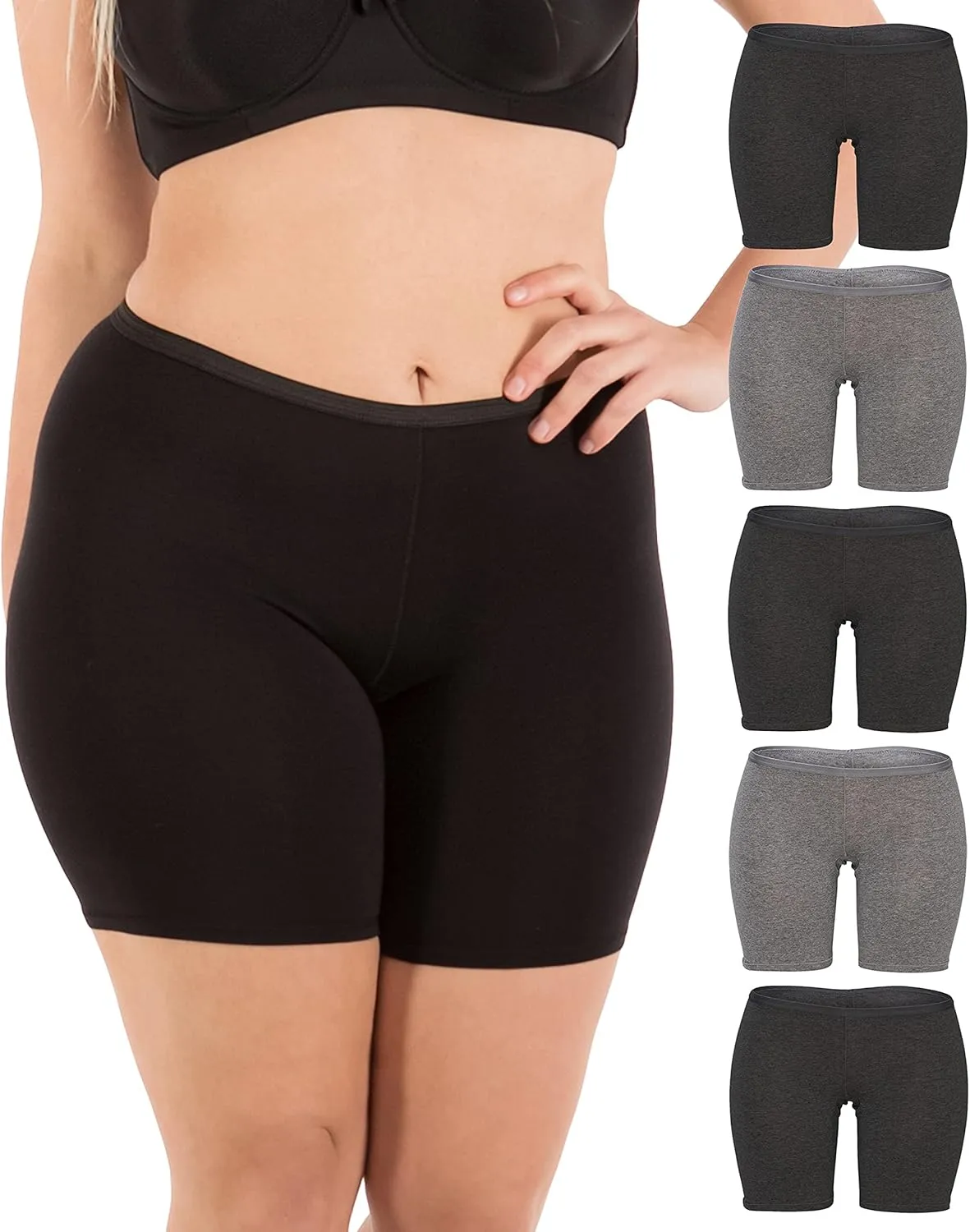 B2BODY Women's Regular & Plus Size Stretch Cotton Long Leg 6.5" Boyshort Briefs