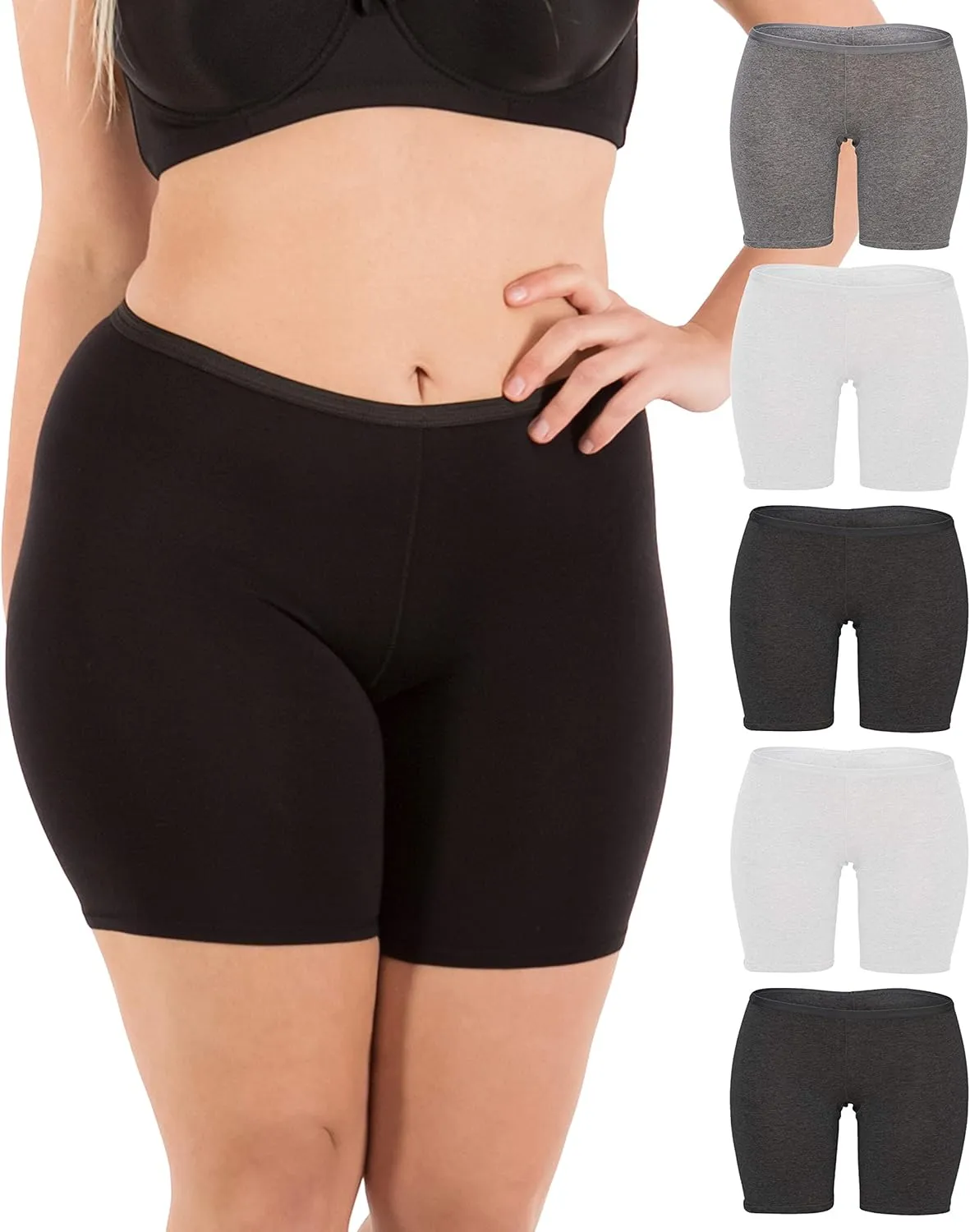 B2BODY Women's Regular & Plus Size Stretch Cotton Long Leg 6.5" Boyshort Briefs