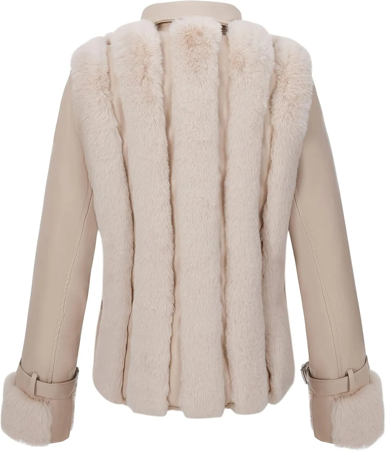 Bellivera Women's Faux Leather Jacket Moto Biker Sherpa-Lined Coat with Removable Fur Collar