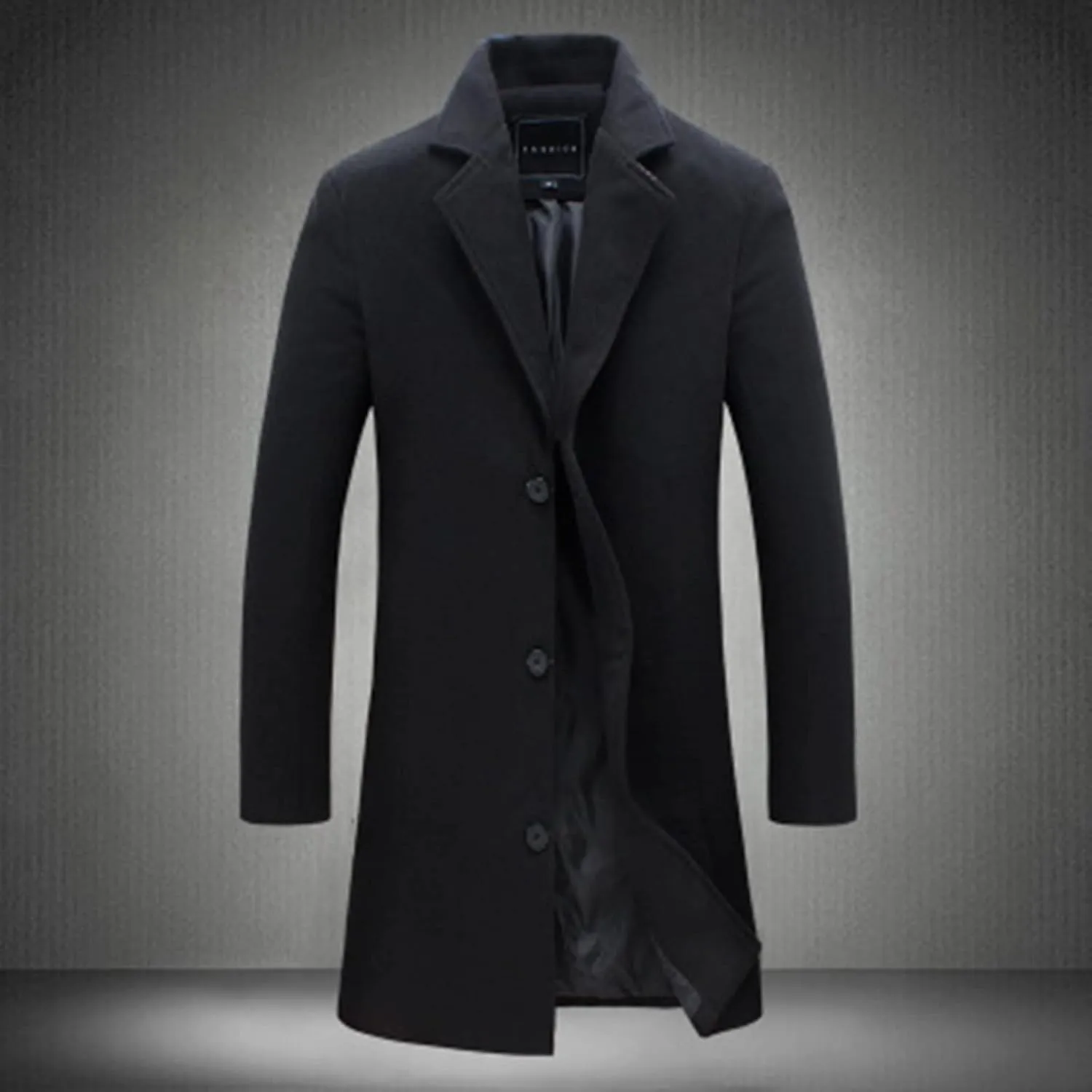 Black Trench Coat Men Costume Casual Trench Slim Fit Notched Collar Long Jacket Warm Winter Soft Vintage Overcoat