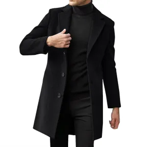 Black Trench Coat Men Costume Casual Trench Slim Fit Notched Collar Long Jacket Warm Winter Soft Vintage Overcoat