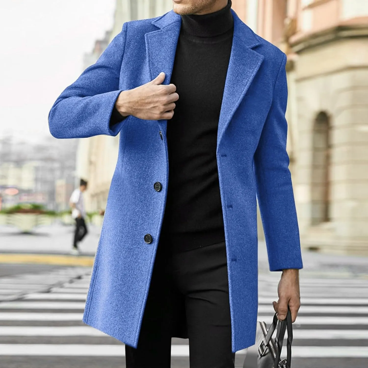 Black Trench Coat Men Costume Casual Trench Slim Fit Notched Collar Long Jacket Warm Winter Soft Vintage Overcoat