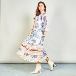 Boho lace dress with tassel detailing wholesale
