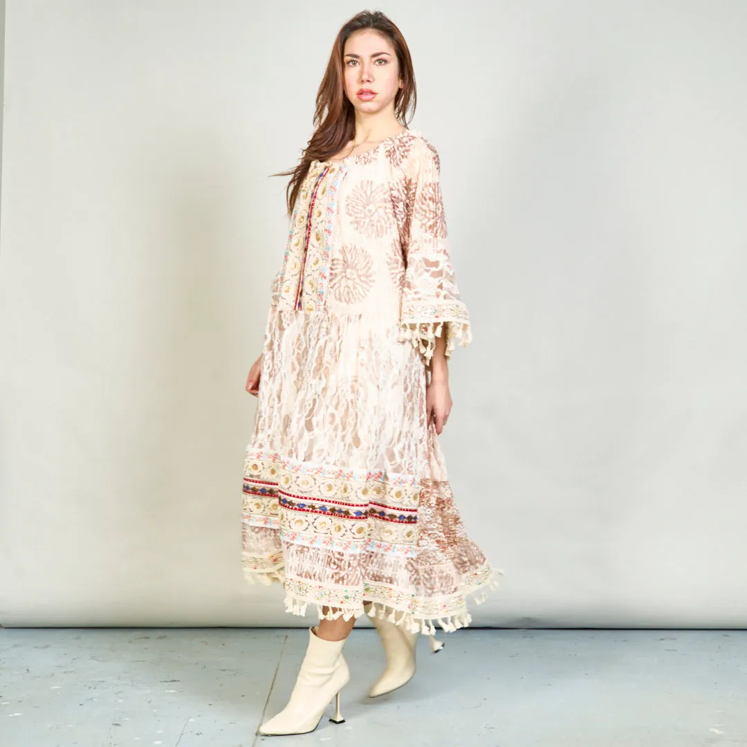 Boho lace dress with tassel detailing wholesale