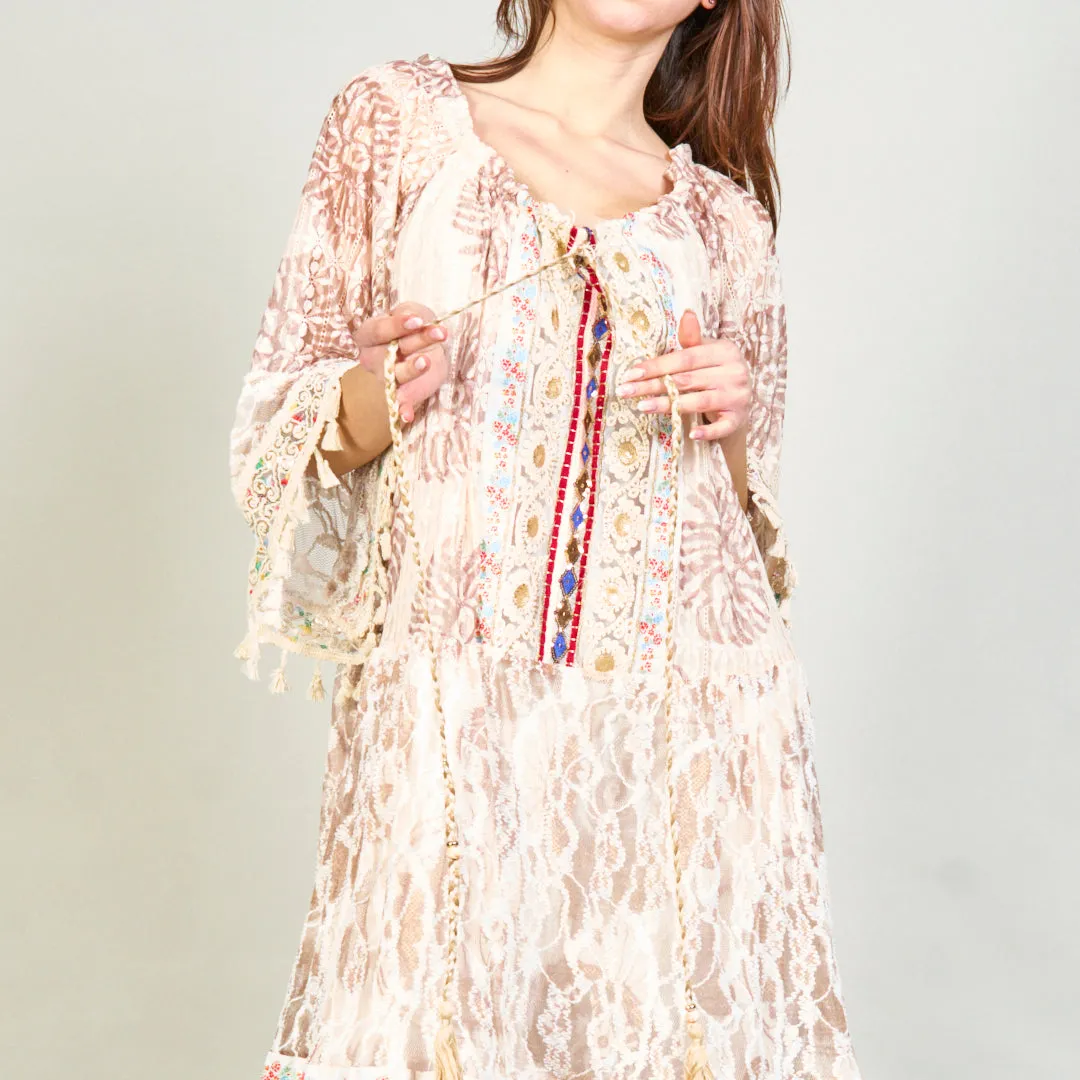 Boho lace dress with tassel detailing wholesale