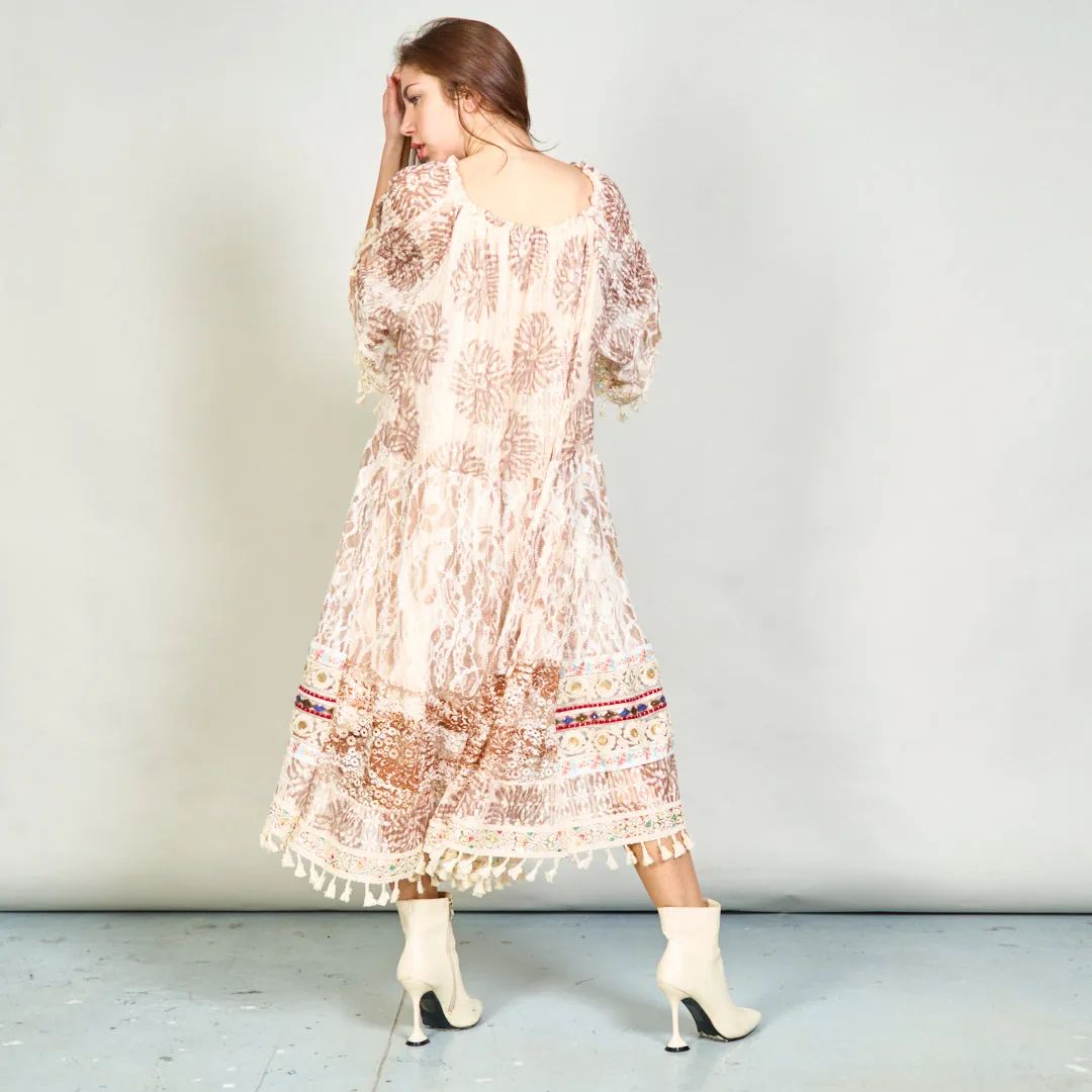 Boho lace dress with tassel detailing wholesale