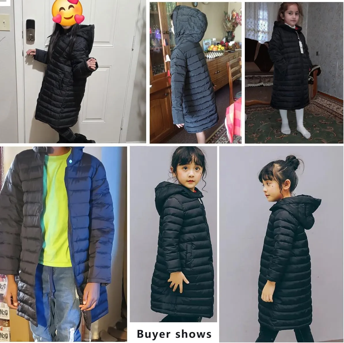 Boys Girls Long Lightweight Hooded Puffer Jacket Packable Autumn and Winter Long Down Coats