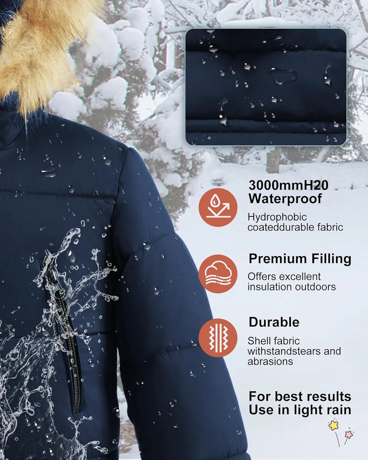 Boy's Winter Coat Waterproof Kids Puffer Jacket Thicken Parka Fleece Lined Bubble Ski Snow Outerwear with Fur Hood