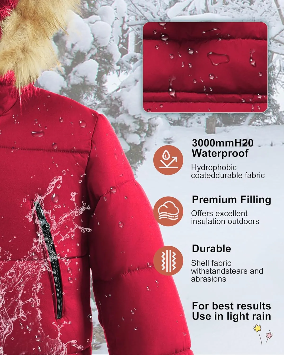 Boy's Winter Coat Waterproof Kids Puffer Jacket Thicken Parka Fleece Lined Bubble Ski Snow Outerwear with Fur Hood
