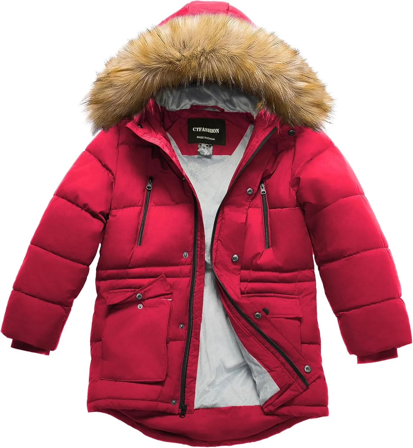 Boy's Winter Coat Waterproof Kids Puffer Jacket Thicken Parka Fleece Lined Bubble Ski Snow Outerwear with Fur Hood