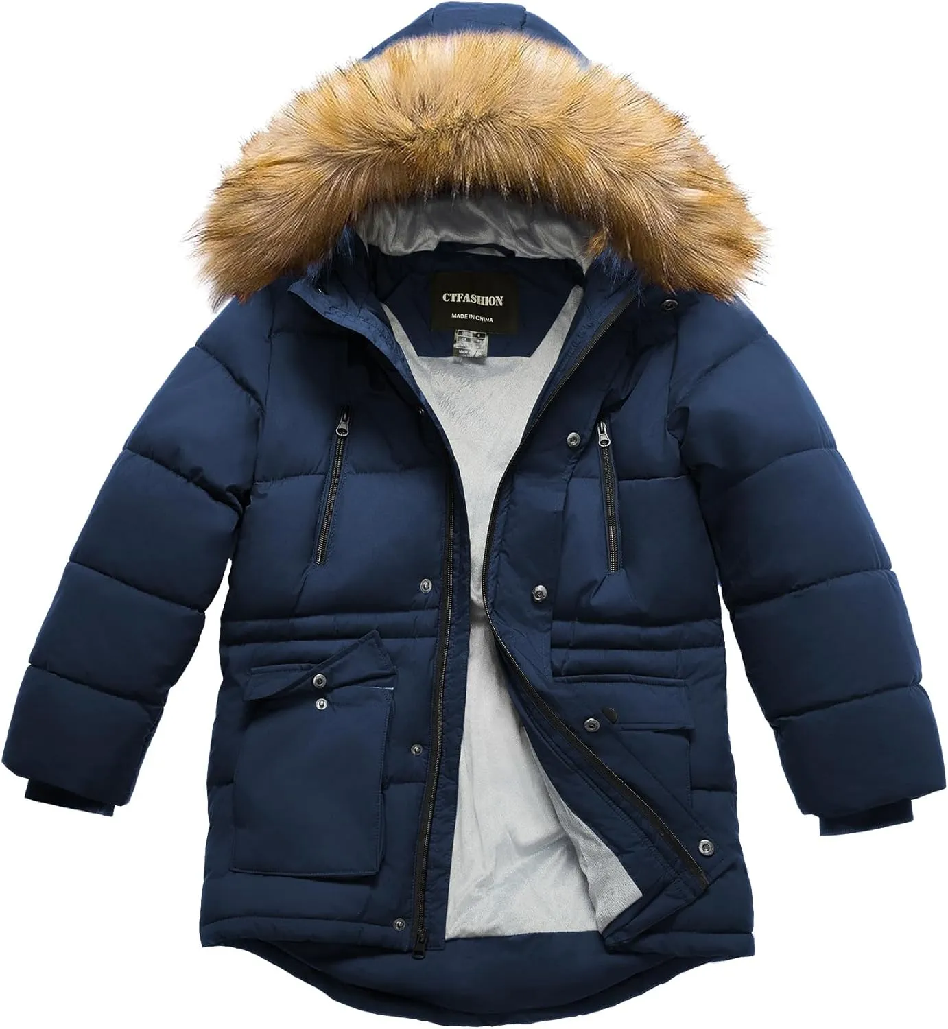 Boy's Winter Coat Waterproof Kids Puffer Jacket Thicken Parka Fleece Lined Bubble Ski Snow Outerwear with Fur Hood