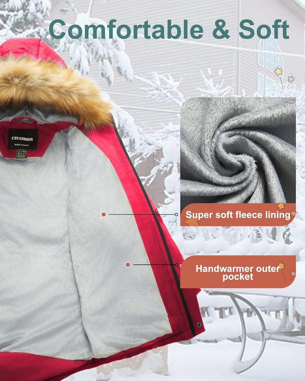 Boy's Winter Coat Waterproof Kids Puffer Jacket Thicken Parka Fleece Lined Bubble Ski Snow Outerwear with Fur Hood