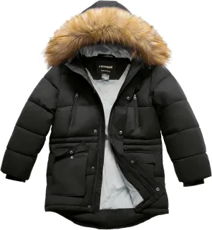 Boy's Winter Coat Waterproof Kids Puffer Jacket Thicken Parka Fleece Lined Bubble Ski Snow Outerwear with Fur Hood