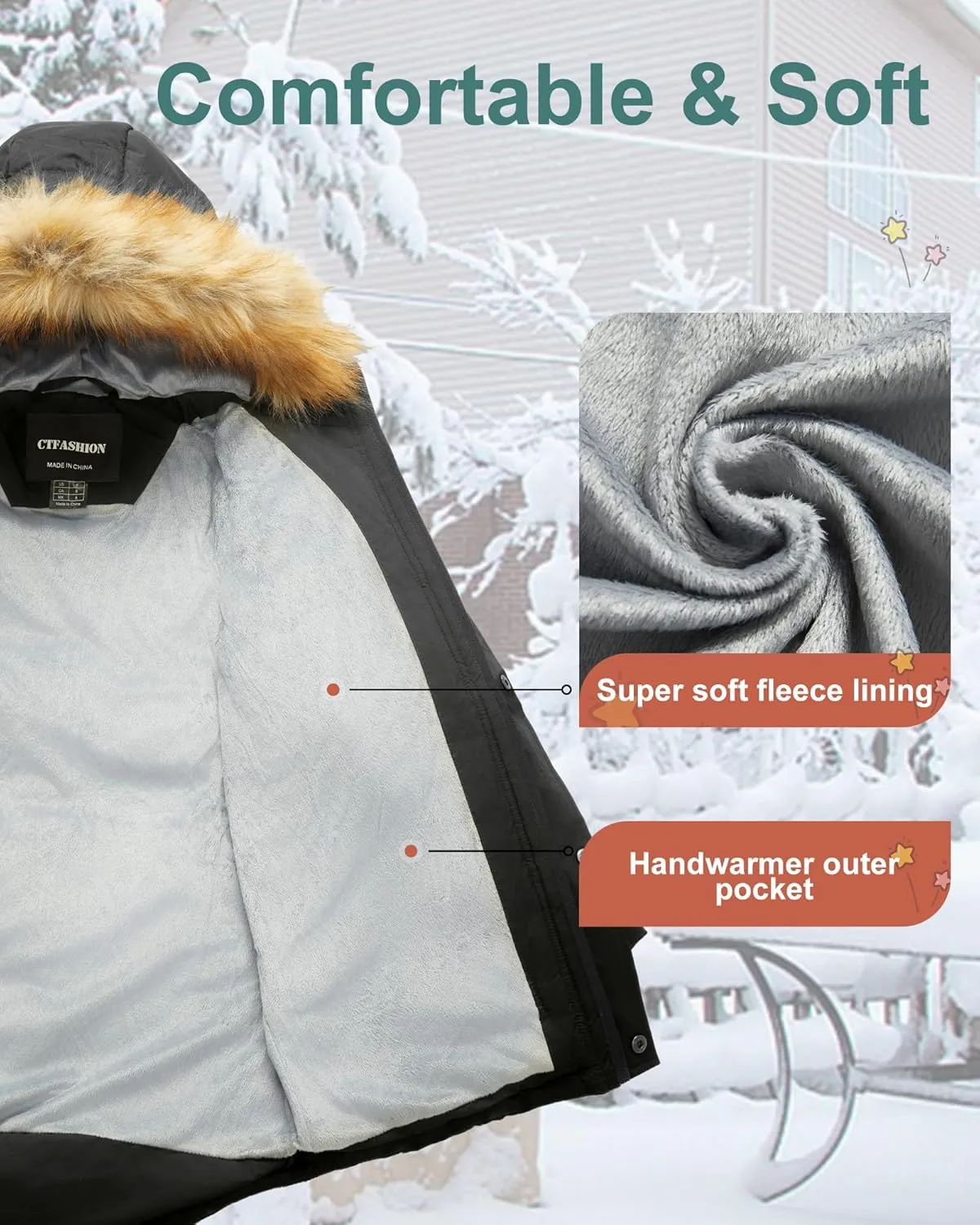Boy's Winter Coat Waterproof Kids Puffer Jacket Thicken Parka Fleece Lined Bubble Ski Snow Outerwear with Fur Hood
