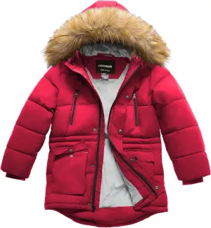 Boy's Winter Coat Waterproof Kids Puffer Jacket Thicken Parka Fleece Lined Bubble Ski Snow Outerwear with Fur Hood
