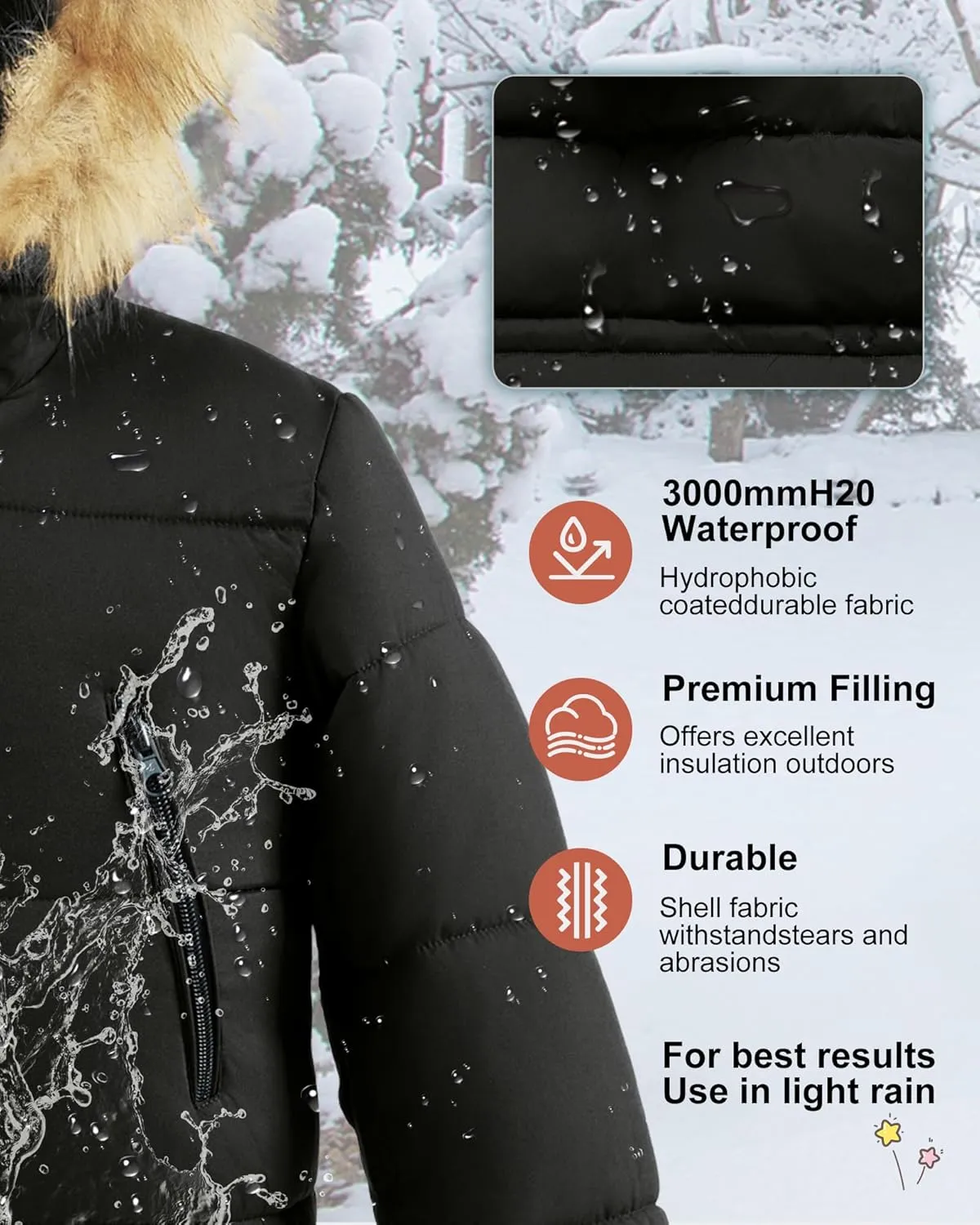 Boy's Winter Coat Waterproof Kids Puffer Jacket Thicken Parka Fleece Lined Bubble Ski Snow Outerwear with Fur Hood