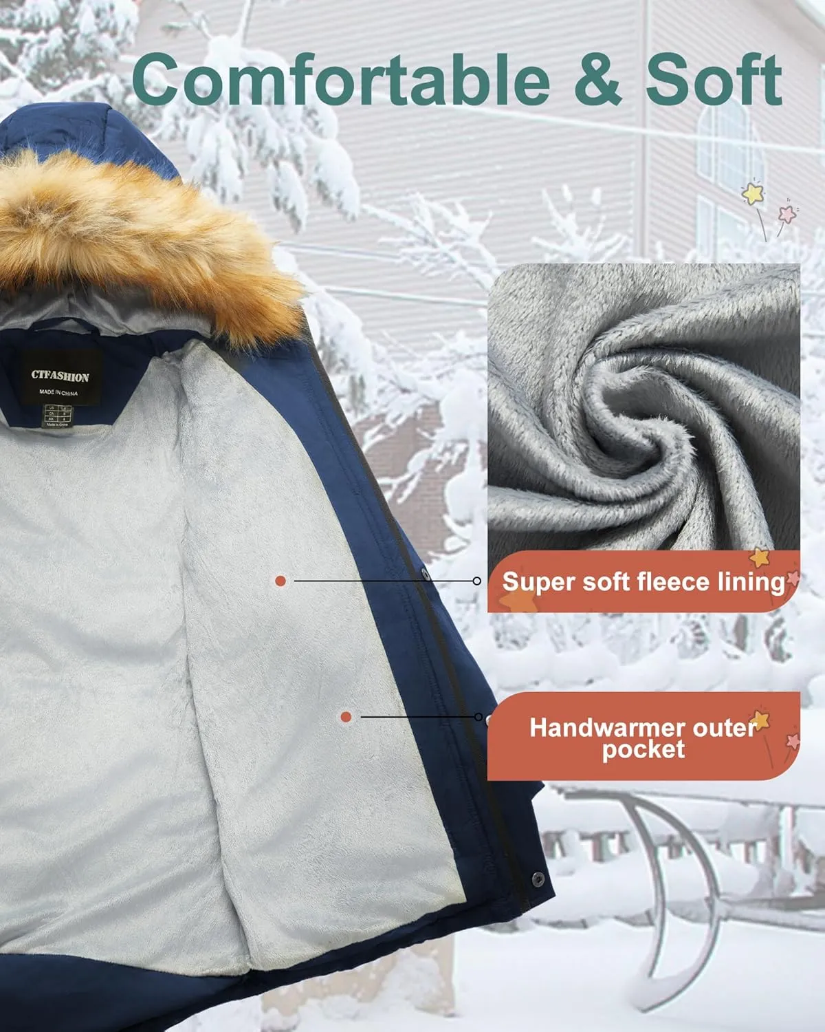 Boy's Winter Coat Waterproof Kids Puffer Jacket Thicken Parka Fleece Lined Bubble Ski Snow Outerwear with Fur Hood