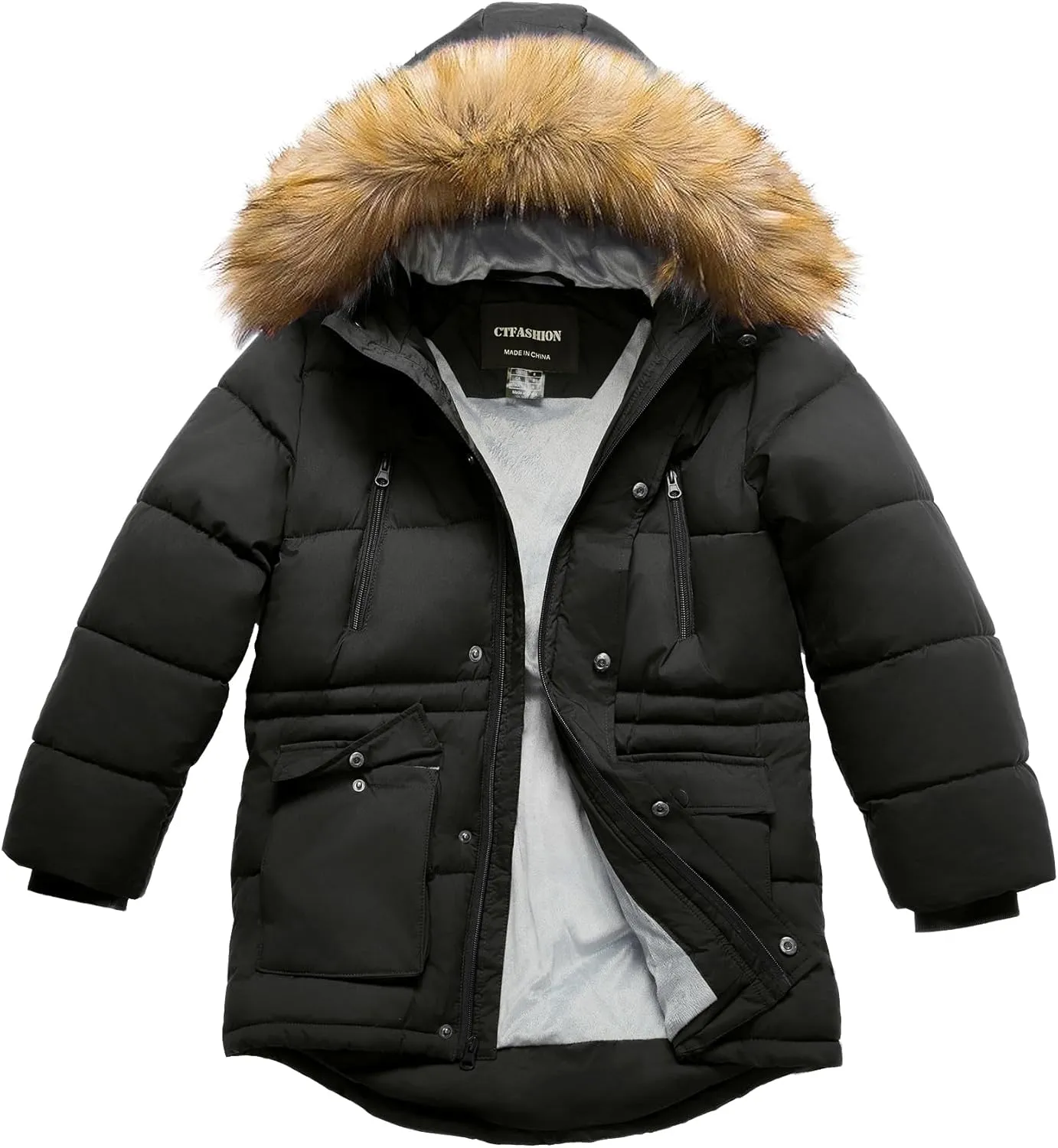 Boy's Winter Coat Waterproof Kids Puffer Jacket Thicken Parka Fleece Lined Bubble Ski Snow Outerwear with Fur Hood