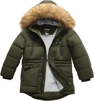 Boy's Winter Coat Waterproof Kids Puffer Jacket Thicken Parka Fleece Lined Bubble Ski Snow Outerwear with Fur Hood