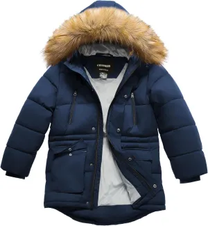Boy's Winter Coat Waterproof Kids Puffer Jacket Thicken Parka Fleece Lined Bubble Ski Snow Outerwear with Fur Hood