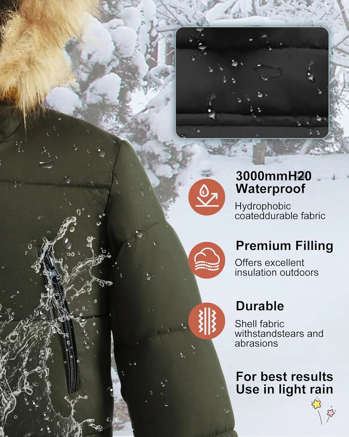 Boy's Winter Coat Waterproof Kids Puffer Jacket Thicken Parka Fleece Lined Bubble Ski Snow Outerwear with Fur Hood
