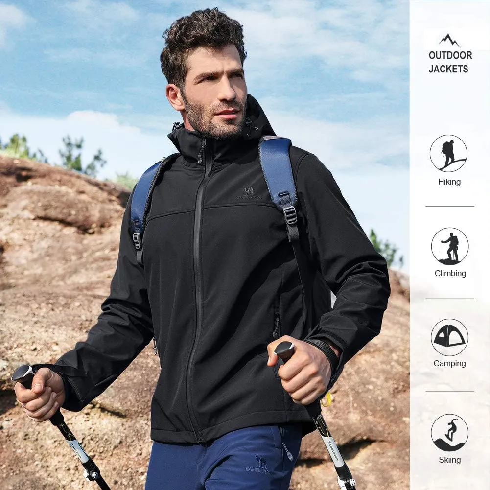 CAMEL CROWN Mens Softshell Jacket Fleece Lined Waterproof Windproof Lightweight Outerwear Full Zip Hiking Work Travel