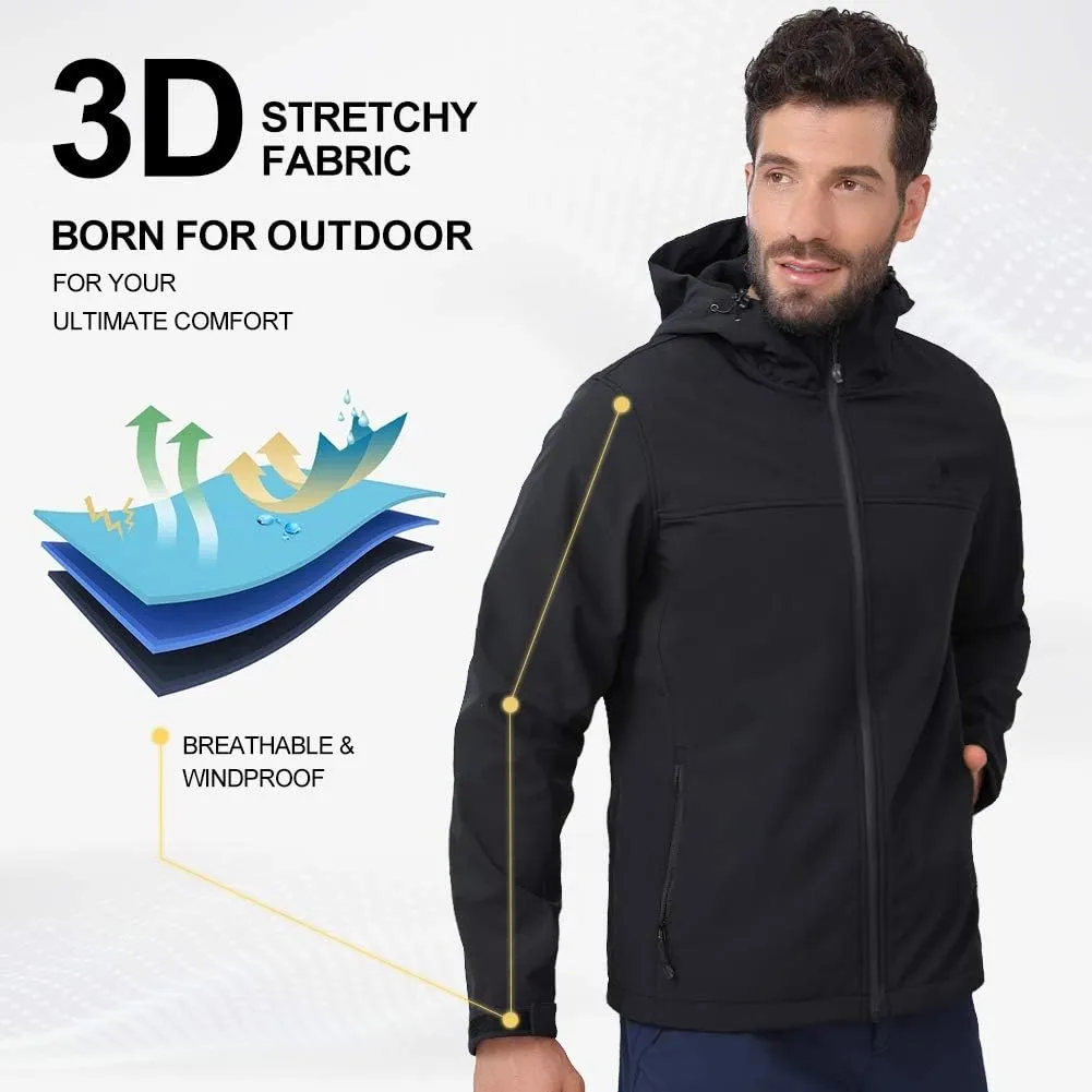 CAMEL CROWN Mens Softshell Jacket Fleece Lined Waterproof Windproof Lightweight Outerwear Full Zip Hiking Work Travel