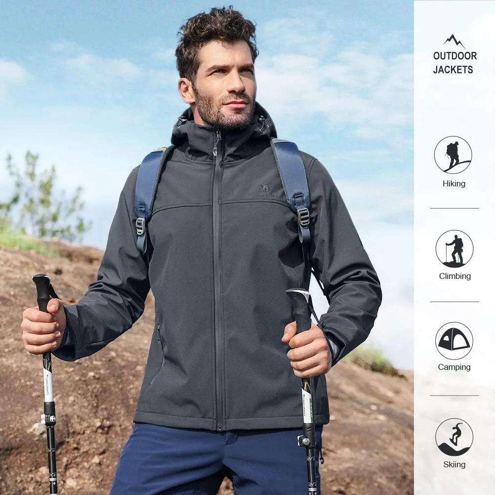 CAMEL CROWN Mens Softshell Jacket Fleece Lined Waterproof Windproof Lightweight Outerwear Full Zip Hiking Work Travel