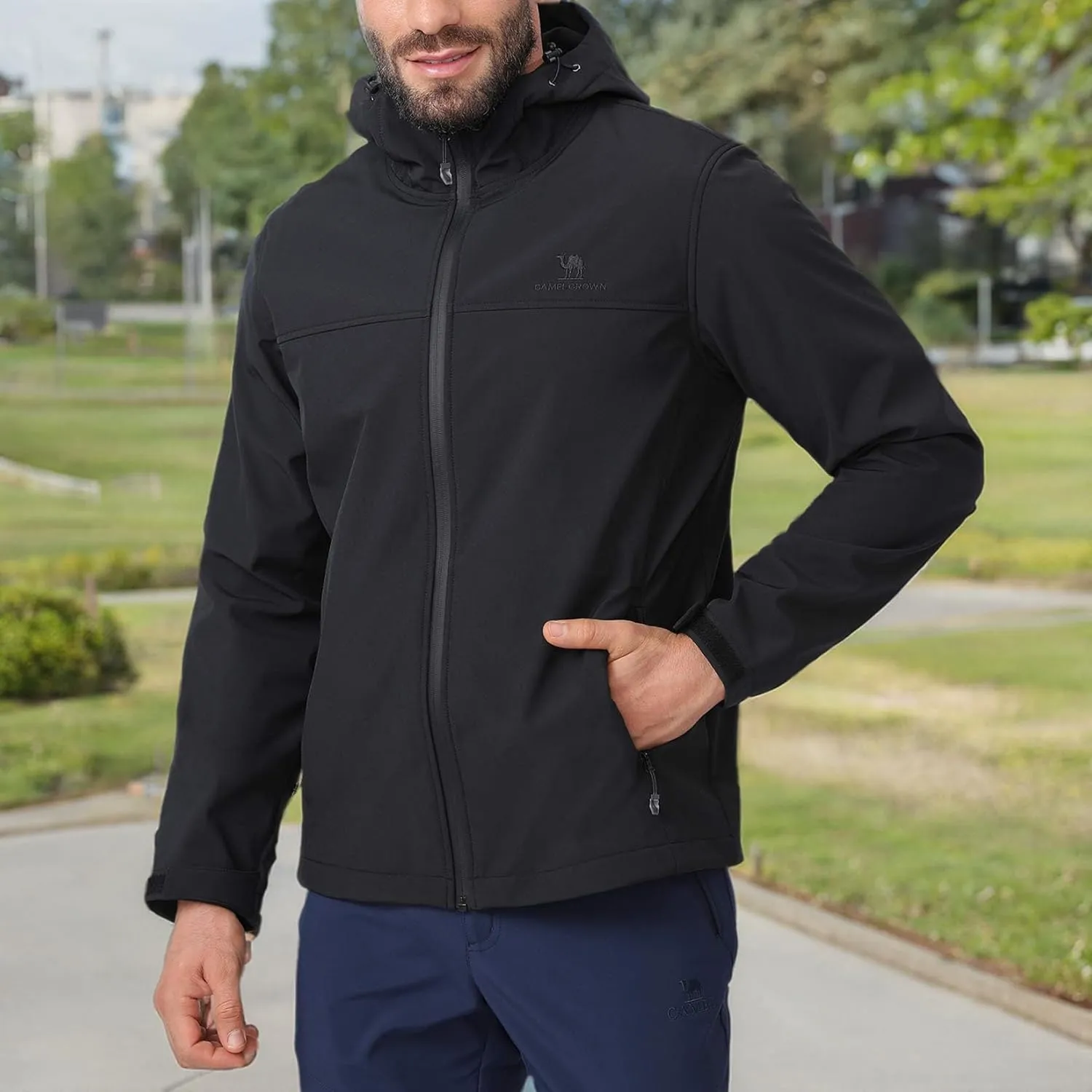 CAMEL CROWN Mens Softshell Jacket Fleece Lined Waterproof Windproof Lightweight Outerwear Full Zip Hiking Work Travel