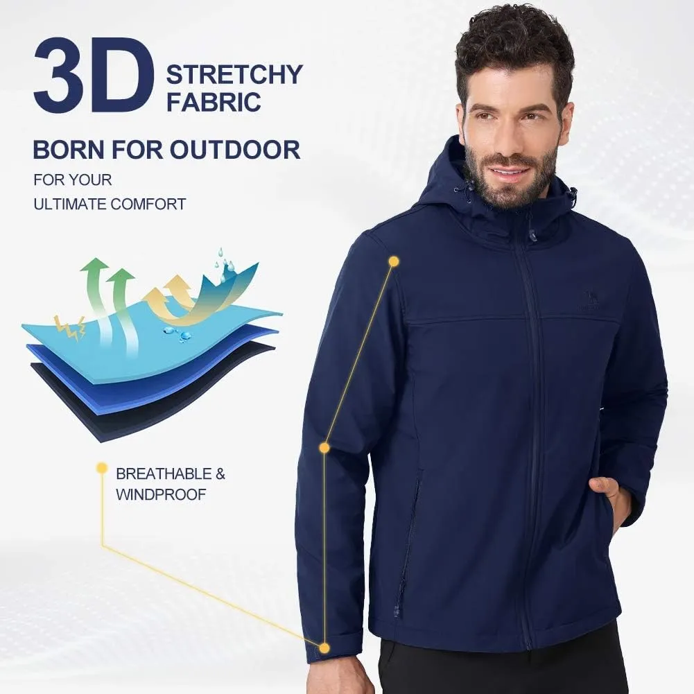 CAMEL CROWN Mens Softshell Jacket Fleece Lined Waterproof Windproof Lightweight Outerwear Full Zip Hiking Work Travel